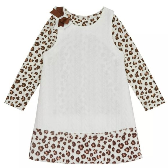 NWT. RARE EDITIONS Girls Jumper & Cheetah Top 2 Pc Set - Picture 1 of 2